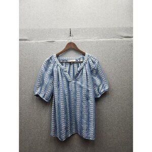 Loft Blue Floral Cotton Blouse Medium